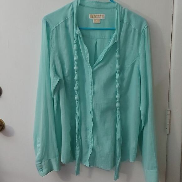 MICHAEL Michael Kors Mint Green Raw Hem High/Low Blouse 16 Quiet Luxury Classic - Picture 4 of 11